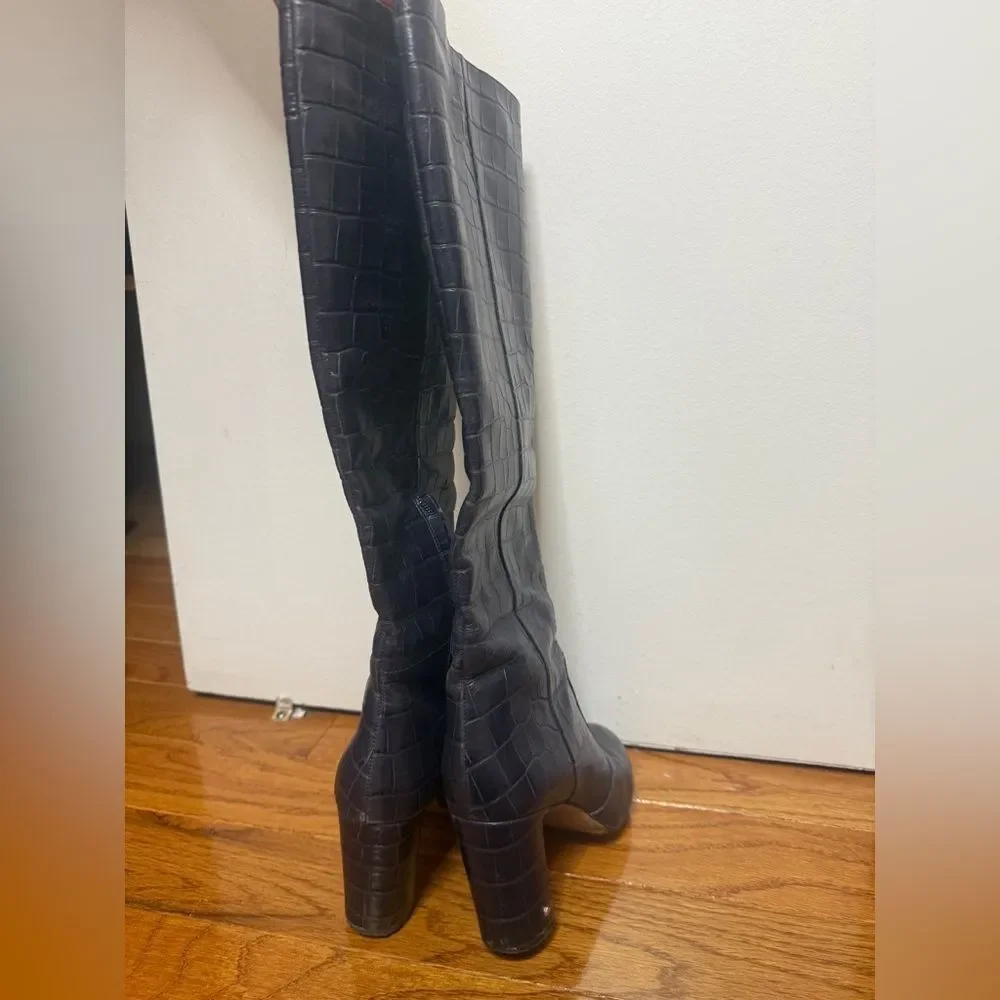 Kate Spade Black Croc-Embossed Over the Knee Boots